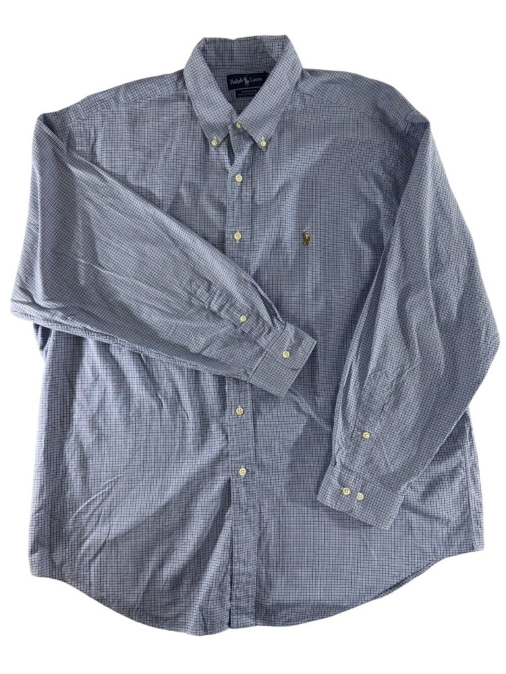 Ralph Lauren Yarmouth Men's M Button Down Shirt Navy White Check 100% Cotton